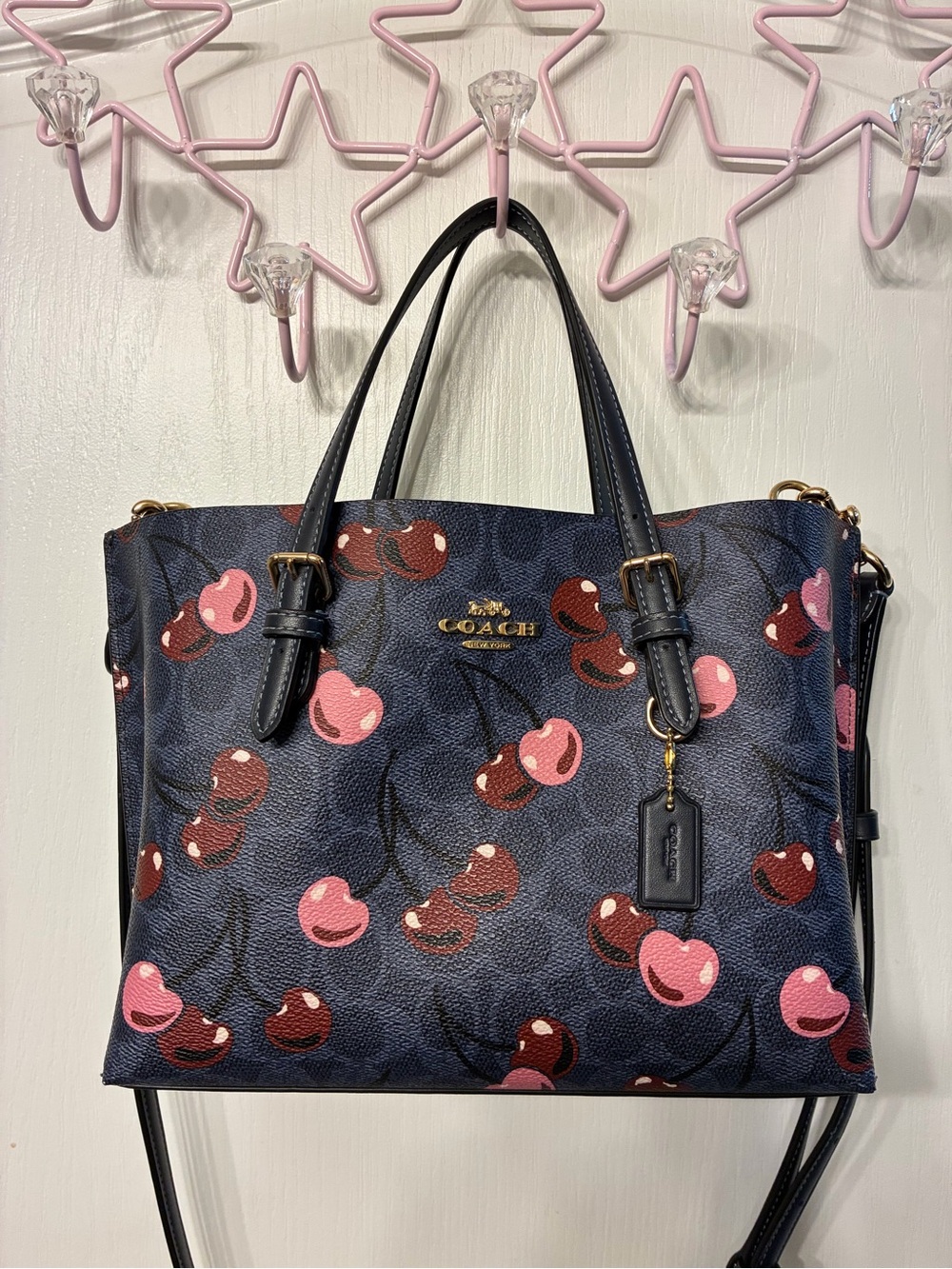 Coach Mollie Tote- Color Denim Multi Cherry Print